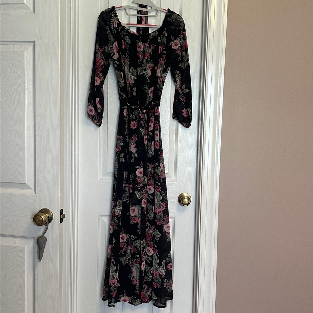 Nine West Black Floral Dress with Pink and Green